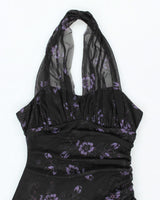 Y2k 00s Halter Neck Asymmetric Floral Sparkly Dress - S