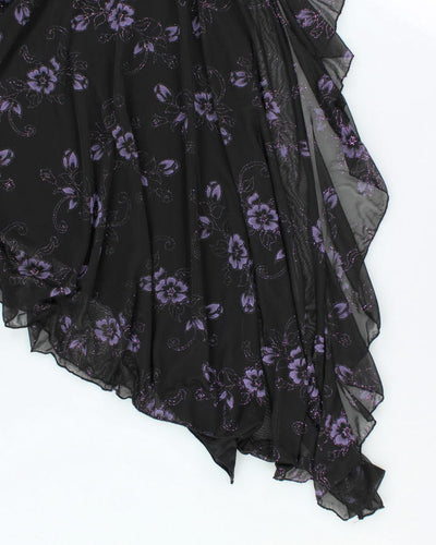 Y2k 00s Halter Neck Asymmetric Floral Sparkly Dress - S