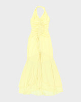 Vintage 90s Yellow Rhinestone Ruffle Halter Neck Dress - XS