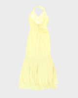 Vintage 90s Yellow Rhinestone Ruffle Halter Neck Dress - XS