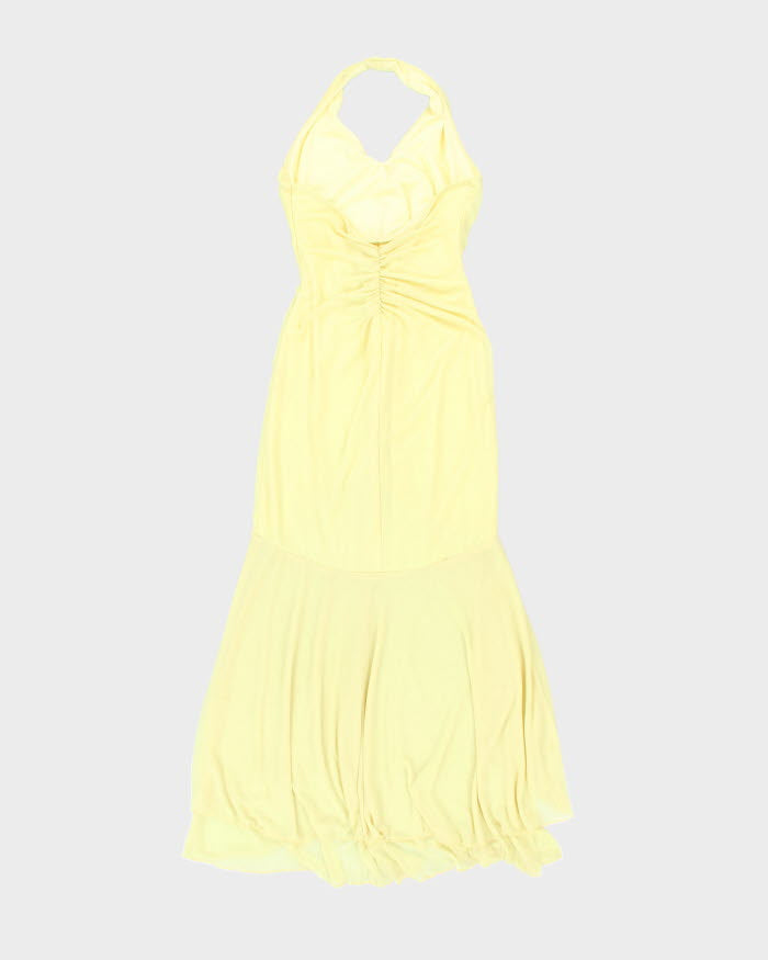 Vintage 90s Yellow Rhinestone Ruffle Halter Neck Dress - XS