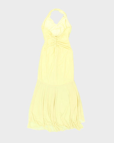 Vintage 90s Yellow Rhinestone Ruffle Halter Neck Dress - XS