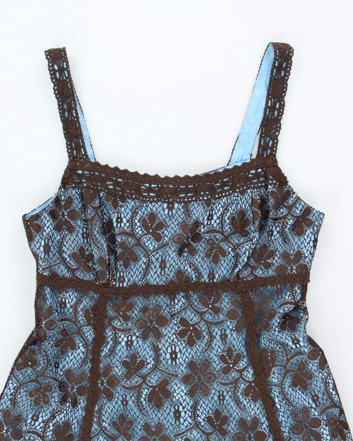 Vintage Laura Brown & Blue Lace - M