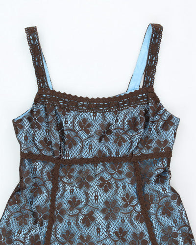 Vintage Laura Brown & Blue Lace - M