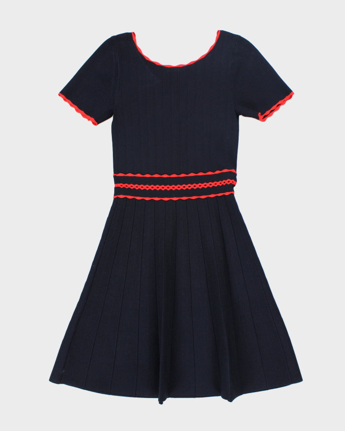 sandro pleated dress SANDRO LONG SLEEVE PLEATED KNIT DRESS BLACK SIZE EU34 US0 WOMENS