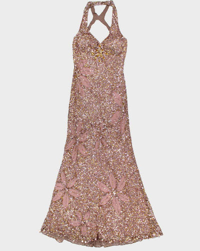 Y2k 00s Adrianna Papell Sequin Halter Dress - S