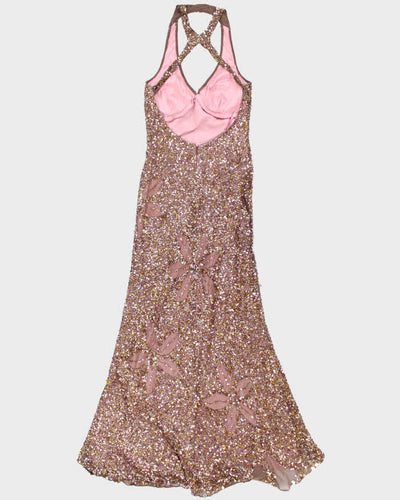 Y2k 00s Adrianna Papell Sequin Halter Dress - S