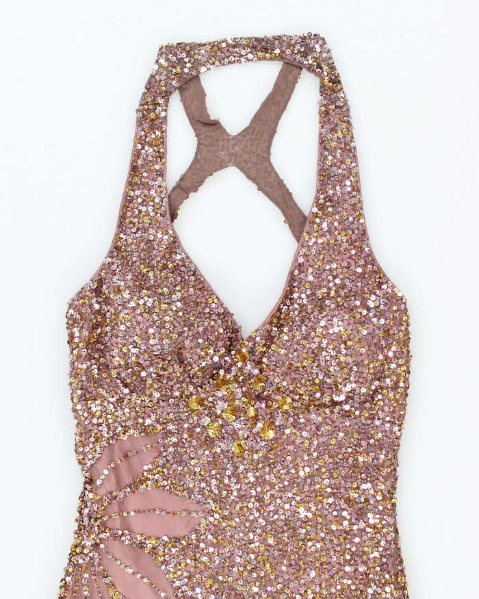 Y2k 00s Adrianna Papell Sequin Halter Dress - S