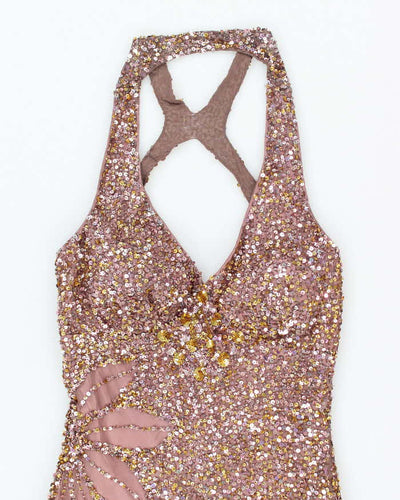Y2k 00s Adrianna Papell Sequin Halter Dress - S