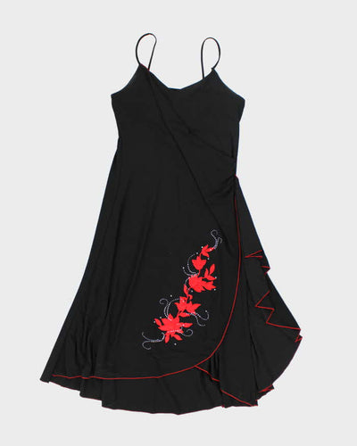 Y2k 00s Tabom Black Embroidered Dress - XL
