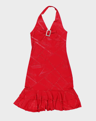 Y2k 00s Codigo Red Glitter Halter Neck Dress - S