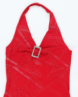 Y2k 00s Codigo Red Glitter Halter Neck Dress - S