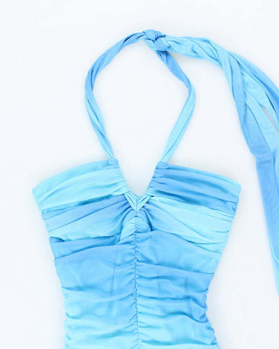 Y2k 00s Le Chateau Blue Halter Dress - S
