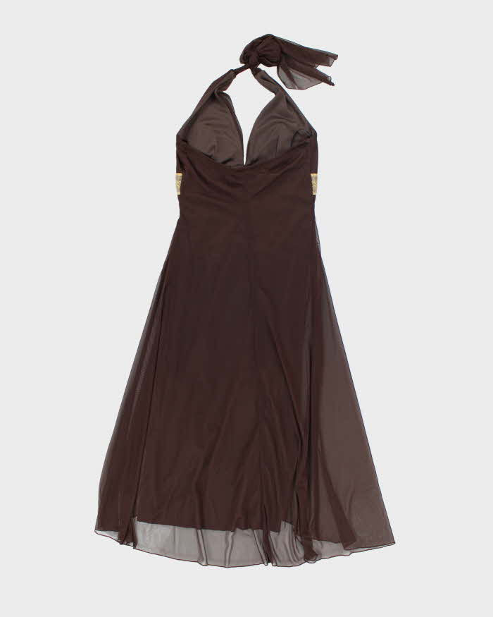 Y2k 00s Venus Brown Halter Neck Dress - S Rokit Y2k 00s Venus Brown Halter Neck Dress - S Rokit