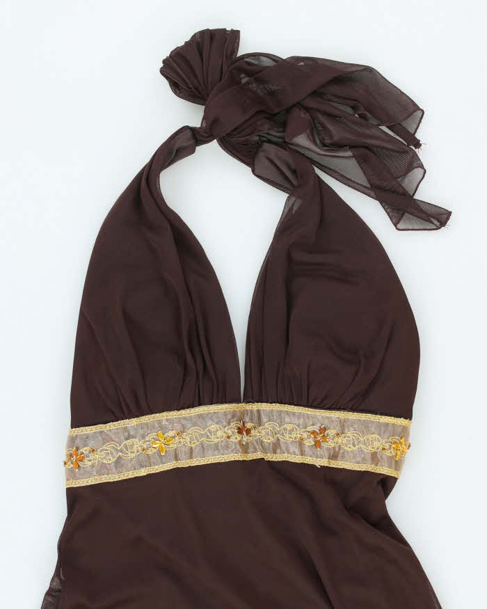 Y2k 00s Venus Brown Halter Neck Dress - S