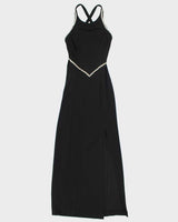 Vintage 90s Algo Black Backless Rhinestone Maxi Dress - XS