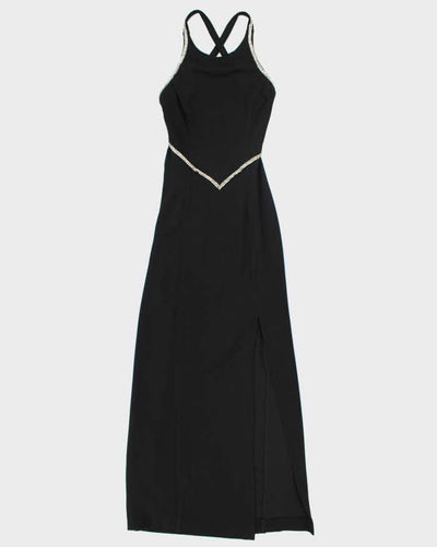 Vintage 90s Algo Black Backless Rhinestone Maxi Dress - XS