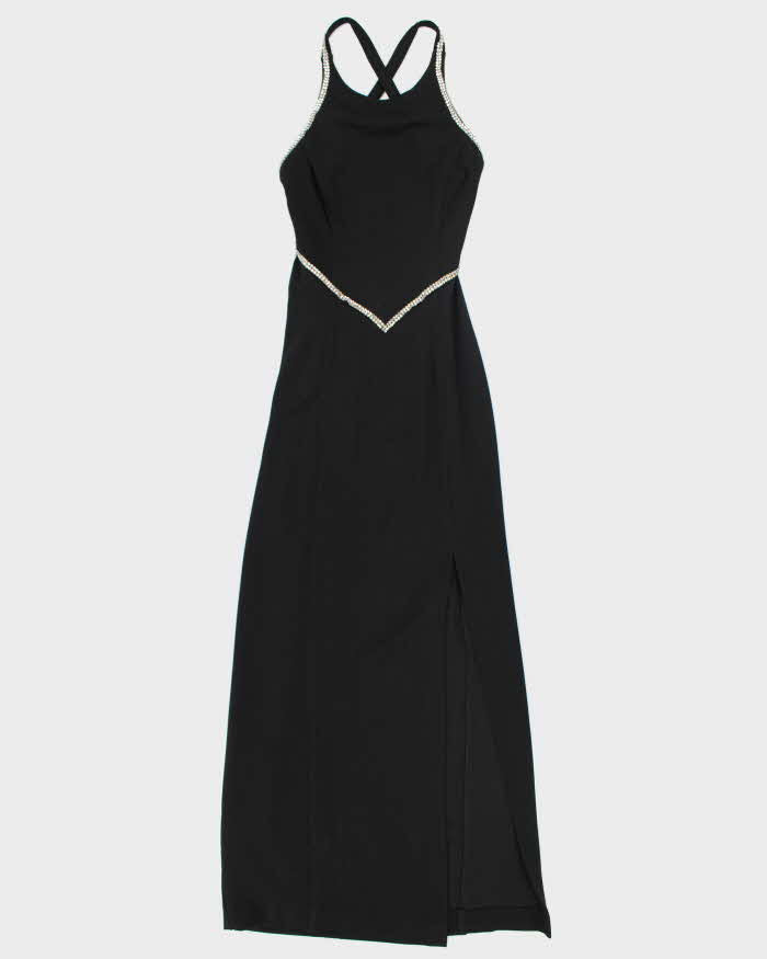 Vintage 90s Algo Black Backless Rhinestone Maxi Dress - XS