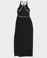 Vintage 90s Algo Black Backless Rhinestone Maxi Dress - XS