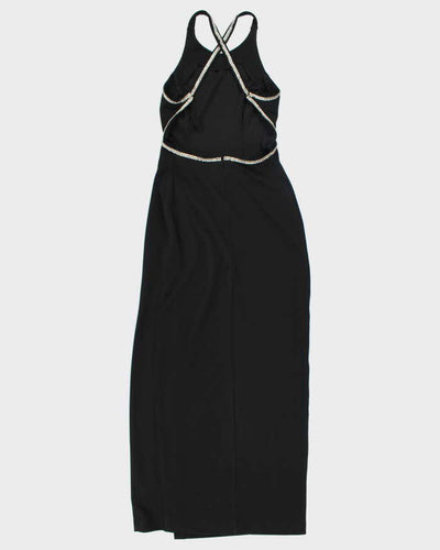 Vintage 90s Algo Black Backless Rhinestone Maxi Dress - XS