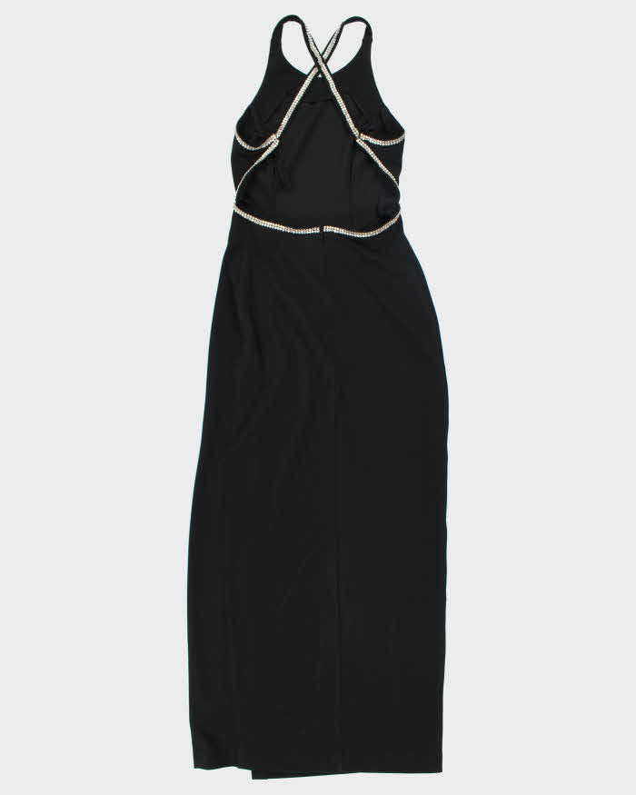 Vintage 90s Algo Black Backless Rhinestone Maxi Dress - XS