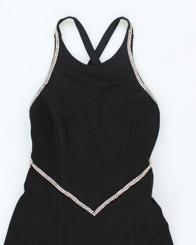 Vintage 90s Algo Black Backless Rhinestone Maxi Dress - XS