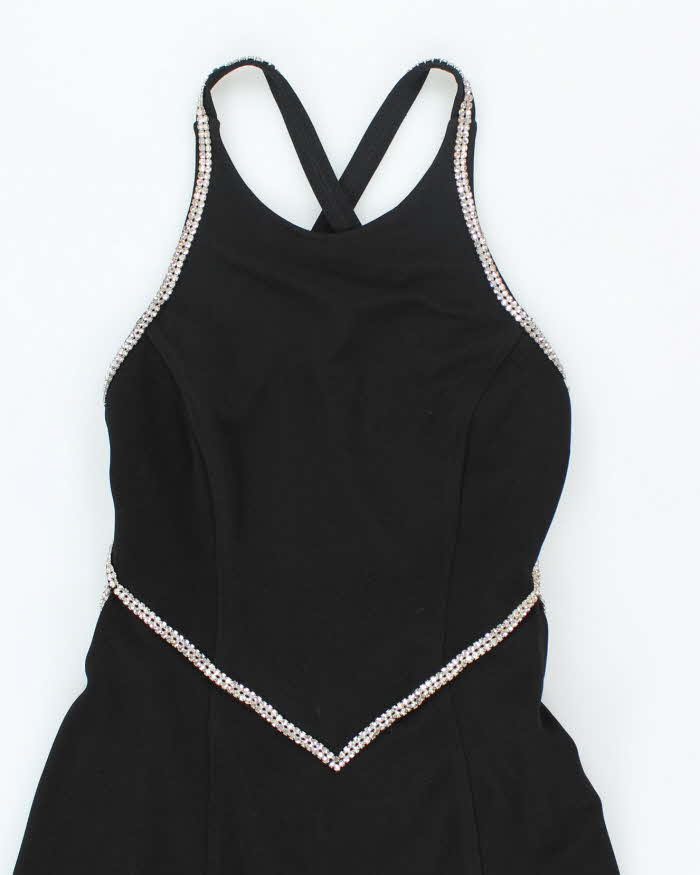 Vintage 90s Algo Black Backless Rhinestone Maxi Dress - XS
