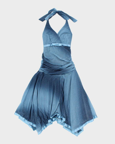 Vintage 90s Jessica Blue Sparkly Halter Neck Dress - S