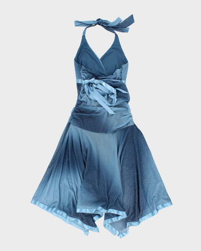 Vintage 90s Jessica Blue Sparkly Halter Neck Dress - S