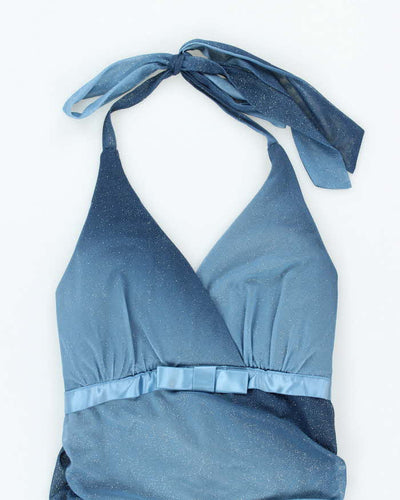 Vintage 90s Jessica Blue Sparkly Halter Neck Dress - S