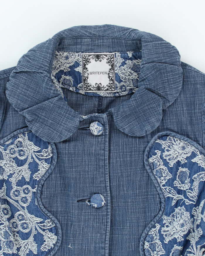 Vintage 90s Floral Denim Dress - S