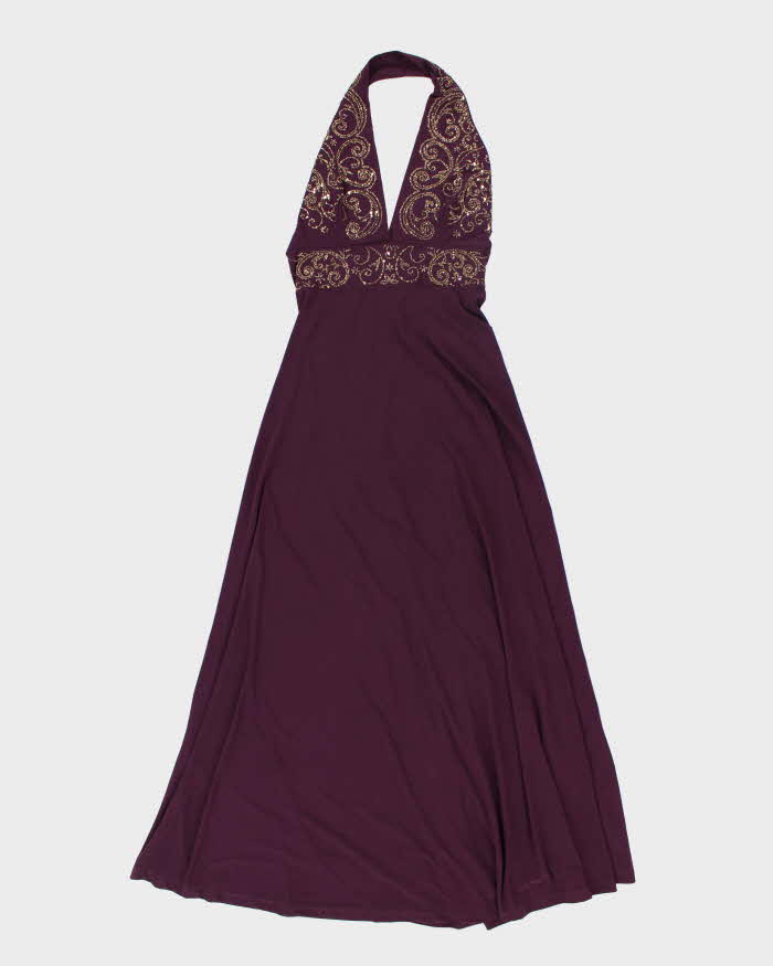 Vintage Y2k 00s Halter Neck Beaded Purple Dress - XS