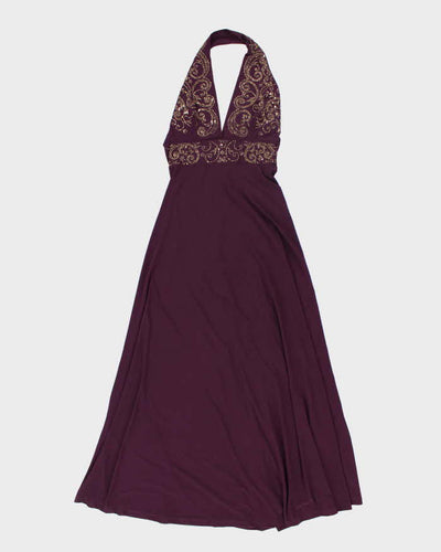 Vintage Y2k 00s Halter Neck Beaded Purple Dress - XS