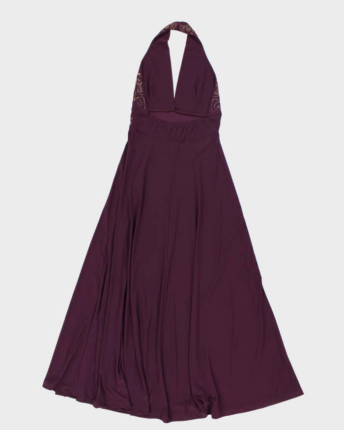 Vintage Y2k 00s Halter Neck Beaded Purple Dress - XS