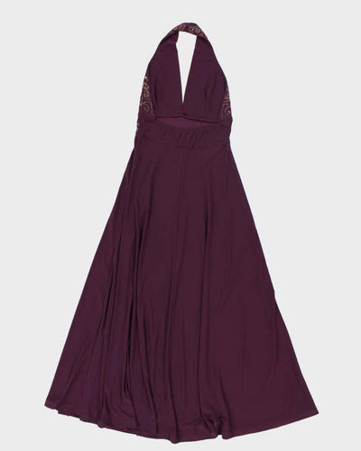 Vintage Y2k 00s Halter Neck Beaded Purple Dress - XS