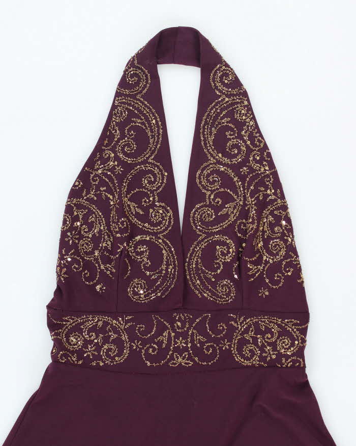 Vintage Y2k 00s Halter Neck Beaded Purple Dress - XS