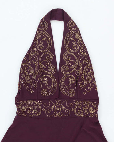 Vintage Y2k 00s Halter Neck Beaded Purple Dress - XS