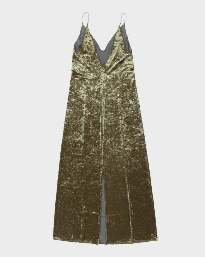 Vintage 90s Lilac Wine Green Velvet Dress - XS
