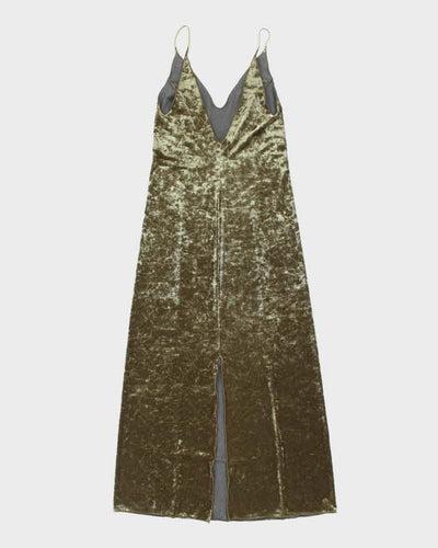 Vintage 90s Lilac Wine Green Velvet Dress - XS