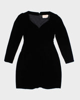 Vintage 80s Oscar De La Renta Black Velvet Long Sleeve Dress - S