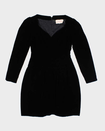 Vintage 80s Oscar De La Renta Black Velvet Long Sleeve Dress - S