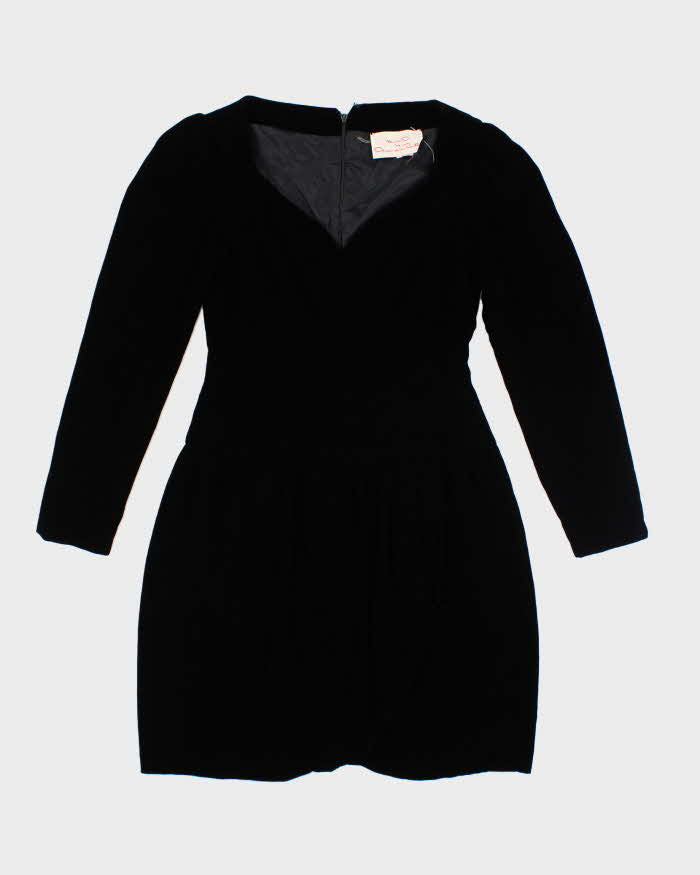 Vintage 80s Oscar De La Renta Black Velvet Long Sleeve Dress - S