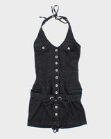 Vintage Y2k 00s Foxy Jeans Denim Lace-up Halter Dress - S