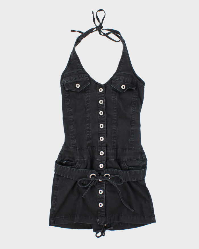 Vintage Y2k 00s Foxy Jeans Denim Lace-up Halter Dress - S