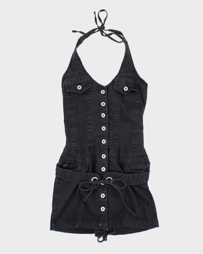 Vintage Y2k 00s Foxy Jeans Denim Lace-up Halter Dress - S