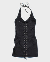 Vintage Y2k 00s Foxy Jeans Denim Lace-up Halter Dress - S