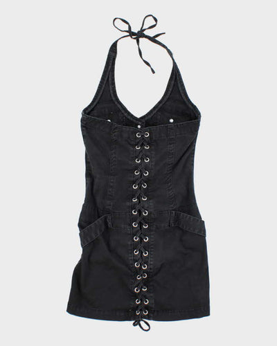 Vintage Y2k 00s Foxy Jeans Denim Lace-up Halter Dress - S