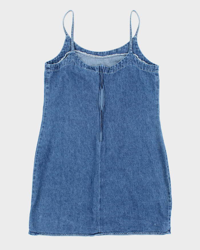 Vintage 90s Blue Asphalt Embroidered Denim Mini Dress - M