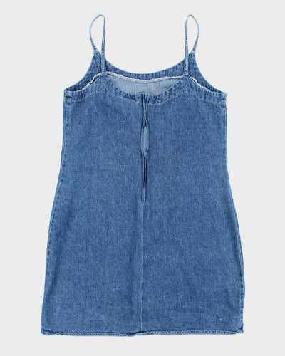 Vintage 90s Blue Asphalt Embroidered Denim Mini Dress - M