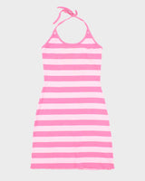 Vintage Y2k 00s Guess Pink Stripe Halter Neck Dress - M